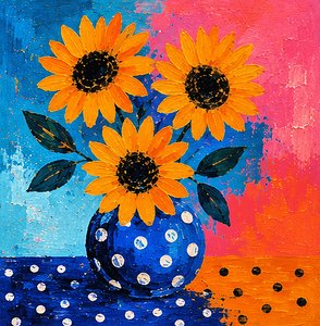 Des tournesols dans un tourbillon de couleurs