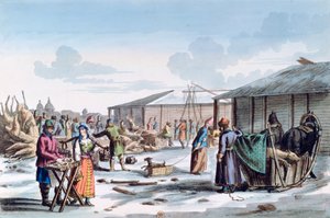 Marché de la viande en hiver, Russie, 1821
