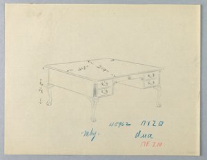 Design pour une table de bibliothèque avec pieds en patte de lion - A.N. Davenport Co.