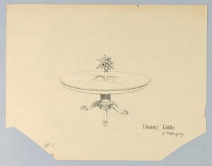 Conception pour une table à manger en acajou avec un vase à fleurs - A.N. Davenport Co.