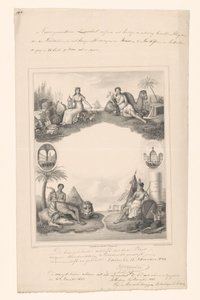 Projet de page de titre avec personnifications des quatre continents