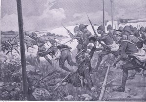Charge des fusiliers écossais à Frederikstad, illustration de Après Pretoria : La guerre de guérilla, 1902
