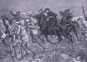 Le traitement des prisonniers de guerre britanniques par De Wet en marche, illustration de Après Pretoria : La Guerre de guérilla