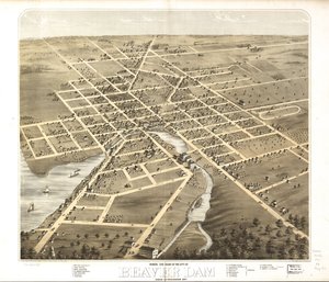 Vue aérienne de la ville de Beaver Dam, Dodge Co., Wisconsin 1867. LOC 73694535 - A.; Chicago Lithographing Co. Ruger