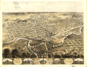 Vue aérienne de la ville de Fort Wayne, Indiana 1868. LOC 73693381 - A.; Chicago Lithographing Co. Ruger