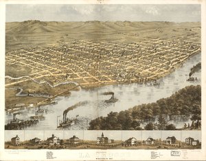 Vue aérienne de la ville de La Crosse, Wisconsin 1867. LOC 73694545 - A.; Chicago Lithographing Co. Ruger