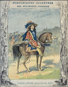 Cavalerie sous Louis XIV - Illustration par A Demarle - Protège-cahier historique, fin XIXe siècle - A. Demarle