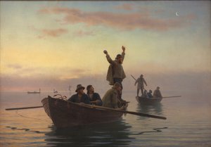 Pêche au maquereau avec filet dérivant. Tôt le matin