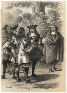 Rencontre à Paris entre Jean Racine (1639-1699) et Pierre Corneille (1606-1684). Gravure de A. Duruy dans « Illustrations littéraires de la France ; ou, Galerie anecdotique de nos principaux auteurs ints par leurs actions et leurs inscriptions » par J.B. - A. Duruy
