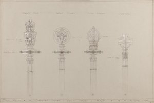 Haut Autel : bâtons et masses en or et argent proposés, taille réelle - A. Edward Jones and Co.
