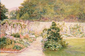 Le jardin à Undermount, Bonchurch, Île de Wight avec St. Boniface au loin