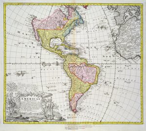 Carte des Amériques, publiée par Homann, 1746