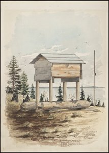 Dessins représentant le lieu de sépulture de "Cadunce" un Indien Chippewa "Homme Médecine", une peinture de sable Navajo et des peintures sur pierre Crow