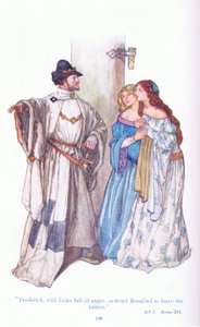 Frédéric, avec des regards de colère, ordonna à Rosalind de quitter le palais (Comme il vous plaira), de Contes de Shakespeare pub. par Ward Lock & Co Ltd
