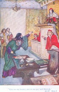 "Donne-moi mon argent et laisse-moi partir," dit Shylock (Le Marchand de Venise), de Contes de Shakespeare publié par Ward Lock & Co Ltd