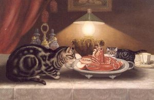 Nature morte de chats et un homard