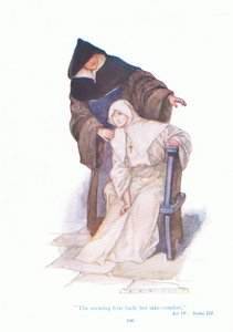 Le frère semblant lui ordonna de prendre du réconfort (Mesure pour mesure), de Contes de Shakespeare pub. par Ward Lock & Co Ltd