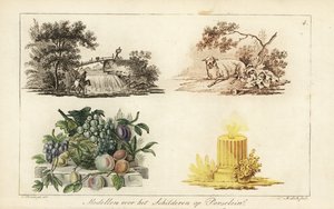 Modèles pour peinture sur porcelaine : paysages, fruits, bougie