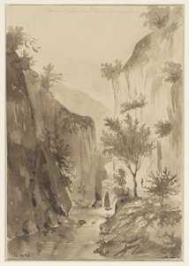 Rivière entre des rochers couverts de végétation; à droite un chemin - A. Regnier