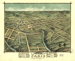 Vue aérienne de la ville de Paris, comté de Bourbon, Kentucky 1870. LOC 73693417