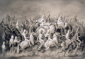 Chir Singh, Maharajah des Sikhs et roi du Pendjab avec sa suite chassant près de Lahore, 1859 - A. Soltykoff