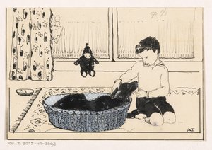 Garçon caressant un chien - A. Tinbergen (signed by artist)