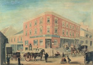 Coin des rues George et Hunter, Sydney, 1849