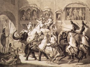 Une rue à Lahore, de Voyage en Inde, gravé par Louis Henri de Rudder (1807-81) 1842