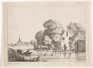 Pêcheur et une femme devant une maison - A. van de Velde