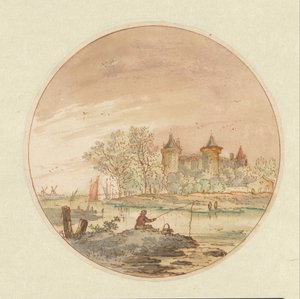 Paysage avec un pêcheur et un château