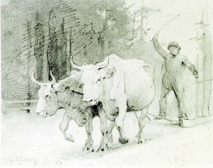 Un paysan français conduisant des bœufs - Abbott Handerson Thayer