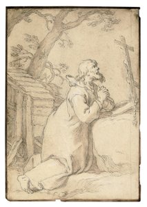 Saint Paul de Phermae priant à genoux devant un crucifix