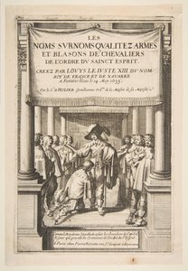 Frontispice de Les noms surnoms qualitez armes et blasons des chevaliers de Pierre d