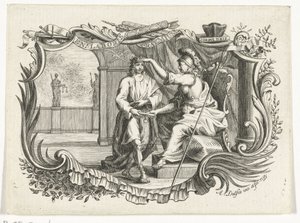 Minerva récompense ou honore un homme pour son travail, dans une cartouche