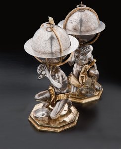 Deux globes terrestres et célestes exceptionnels, soutenus par Hercule et Atlas, Augsbourg