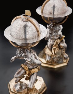 Deux globes terrestres et célestes exceptionnels, soutenus par Hercule et Atlas, Augsbourg