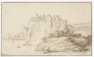 Château sur un rocher dans un paysage fluvial