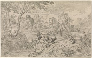 Paysage arcadien avec berger de chèvres - Abraham Genoels
