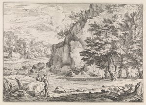 Paysage avec rocher - Abraham Genoels
