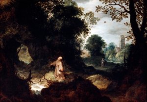 Paysage rocheux avec Saint François, début du 17e siècle - Abraham Govaerts