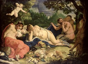 Diane et les nymphes endormies, visitées par des satyres