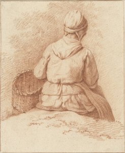 Femme de pêcheur assise avec un panier au bras, vue de dos - Abraham Johannes Ruytenschildt