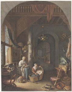 Intérieur avec mère et enfants - Abraham Lion Zeelander