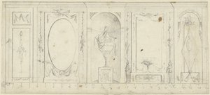 Projet de décoration de chambre avec cinq panneaux dont le central avec un vase ornemental - Abraham Meertens