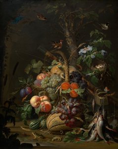 Nature morte avec fruits, poisson et nid, vers 1675 - Abraham Mignon