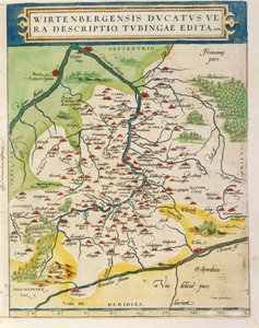 Carte du Wurtemberg, du Theatrum Orbis Terrarum par Abraham Ortelius