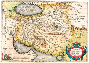 Persici sive Sophorum Regni Typus Carte géographique du territoire de la péninsule arabique de « Theatrum Orbis Terrarum » par Abraham Ortelius (Oertel, Ortell ou Ortel)
