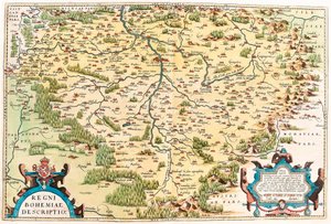 Regni Bohemiae Descriptio Carte géographique du territoire de Bohême de « Theatrum Orbis Terrarum » par Abraham Ortelius (Oertel, Ortell ou Ortel)