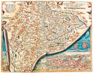 Urbis Salisburgensis genuina descriptio. Carte géographique du territoire de Salzbourg en Autriche du "Theatrum Orbis Terrarum" par Abraham Ortelius (Oertel, Ortell ou Ortel)