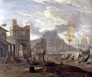 Port de mer avec grands et petits navires
